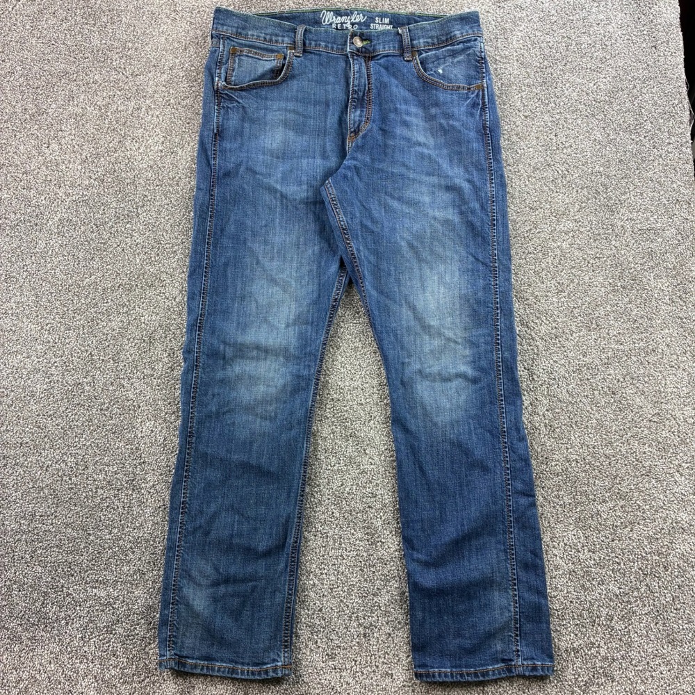 Wrangler Retro Slim Straight Jeans Mens 36x32 Blue Denim 10WLT88BZ